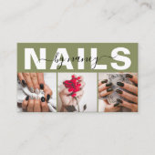 Carte De Visite Artiste Ongles Vert Olive 3 Grille de Photos Code (Devant)