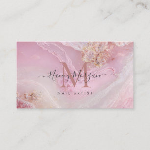 Carte De Visite Artiste Ongulaire Marbre Rose Or Monogramme 