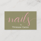 Carte De Visite Artiste Ongulaire Olive Green Pink Script (Devant)
