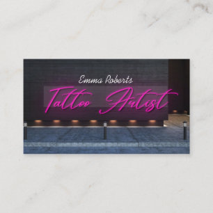 Carte De Visite Artiste Tatoueur Moderne au Néon Rose et Fumée