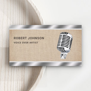 Carte De Visite Artiste voix off Microphone Métallique Burlap