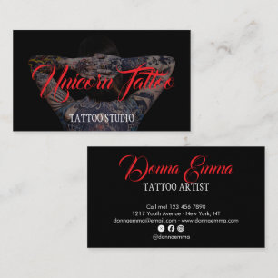 Carte De Visite artistes de tatouage noir photo script typographie