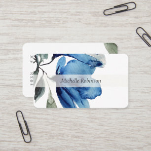 Carte De Visite Artistic Blue Oversize Fleurs Aquarelle