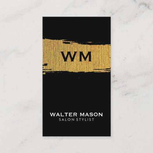 Carte De Visite Artistic Faux Or Brossé Texture Noir (Devant)