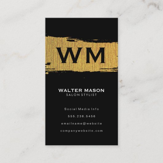 Carte De Visite Artistic Faux Or Brossé Texture Noir (Devant)