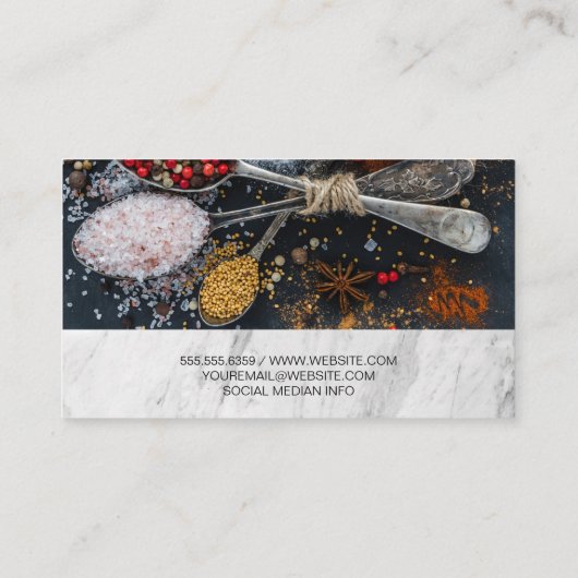 Carte De Visite Arts culinaires | Épices sur cuillères (Dos)