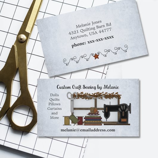 Carte De Visite Arts rustiques de couture sur bleu clair
