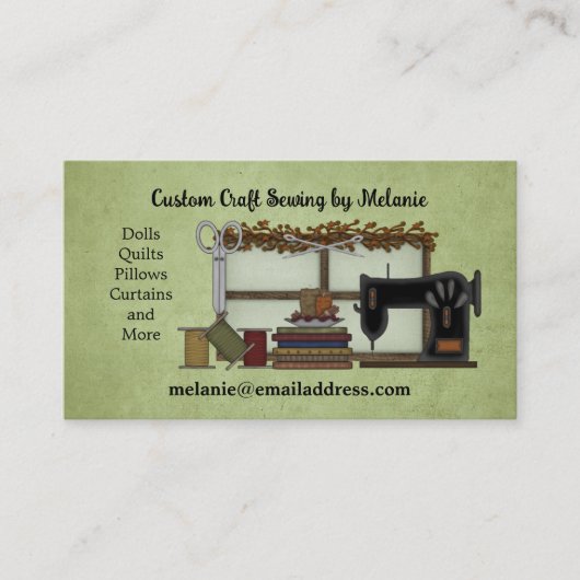Carte De Visite Arts rustiques de couture sur vert (Devant)