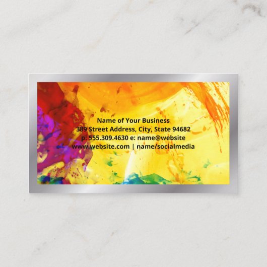 Carte De Visite Artsty Painterly Arrière - plan | Bordure Argent (Dos)