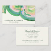 Carte De Visite Artsy Abstrait Aquarelle verte Nom du marbre (Devant / Derrière)