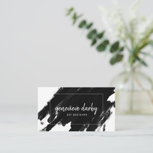 Carte De Visite Artsy Black Paint Stroke Script Abstrait (Debout devant)