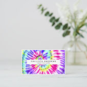 Carte De Visite Artsy Neon Rainbow Tie Dye Motif d'aquarelle (Debout devant)