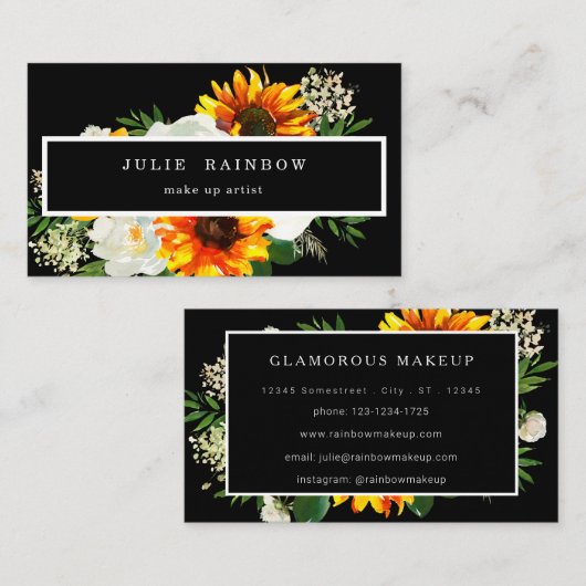 Carte De Visite Artsy Sunflower noir (Devant / Derrière)