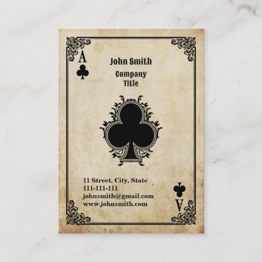 Carte De Visite As de trèfle Grunge (Devant)