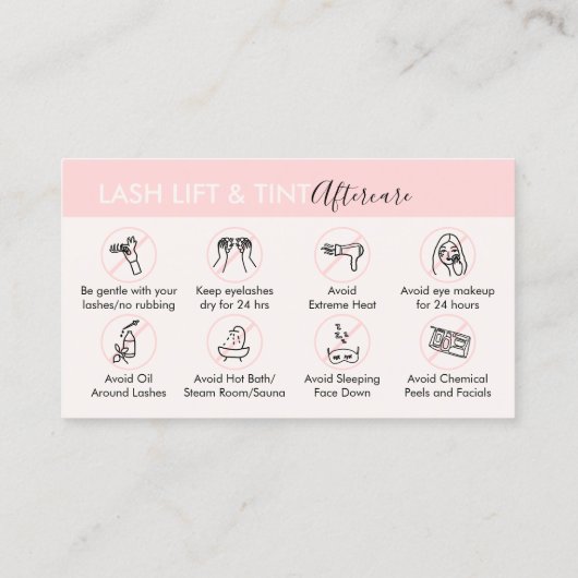 Carte De Visite Ascenseur à cils crèmes roses et post-soins à la p (Dos)