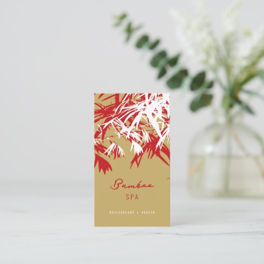 Carte De Visite Asiatique Zen Rouge Bambou Feuille moderne Orienta (Debout devant)