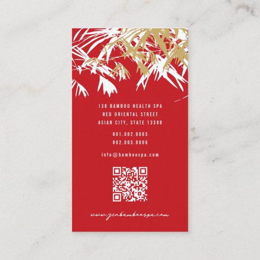 Carte De Visite Asiatique Zen Rouge Bambou Feuille moderne Orienta (Dos)