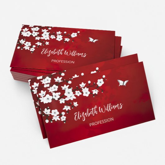 Carte De Visite Asie Floral blanc cerisier rouge