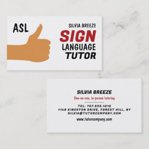 Carte De Visite ASL Thumbs up Gesture Signer Tutor, Enseignant