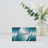 Carte De Visite Aspect en acier inoxydable bleu métallique (Debout devant)