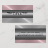 Carte De Visite Aspect métallique en acier inoxydable rose argent (Devant / Derrière)