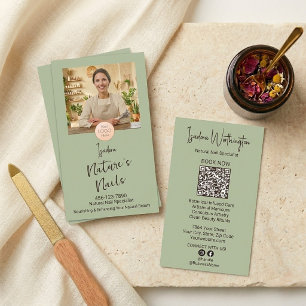 Carte De Visite Aspen Sage Vert Logo QR de l'artiste en onglerie