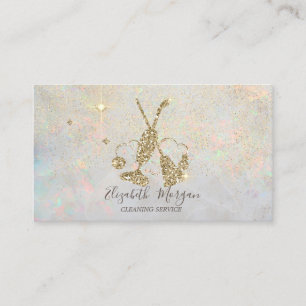 Carte De Visite Aspirateur paillettes dorées élégant, Balai Opale