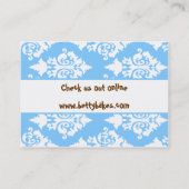 Carte de visite assez bleu, blanc, et brun (Dos)