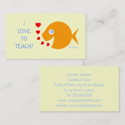 Carte De Visite Assistant Enseignant élémentaire Modèle Goldfish (Devant / Derrière)