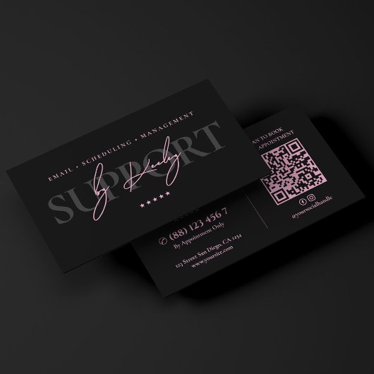 Carte De Visite Assistant Virtuel Minimal Rose Noir Exécutif