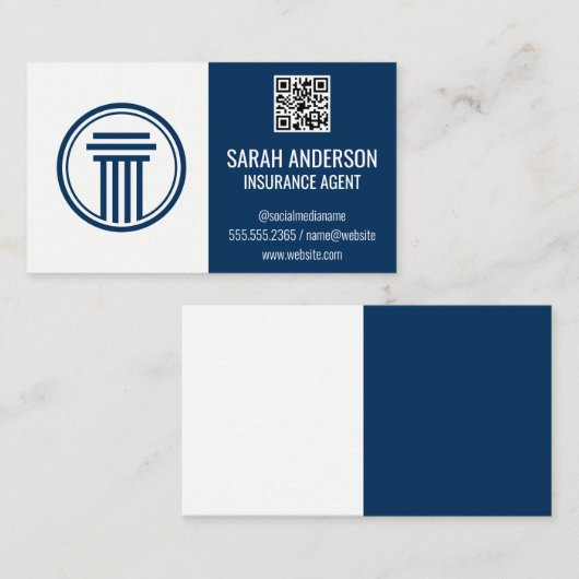 Carte De Visite Assurance / courtier | Code d'analyse QR (Devant / Derrière)