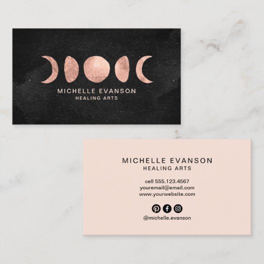 Carte De Visite Astrologie des phases de la lune d'or rose (Devant / Derrière)