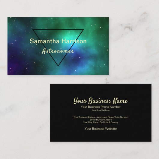 Carte De Visite Astrologie Galaxie céleste Triangle vert Chic (Devant / Derrière)