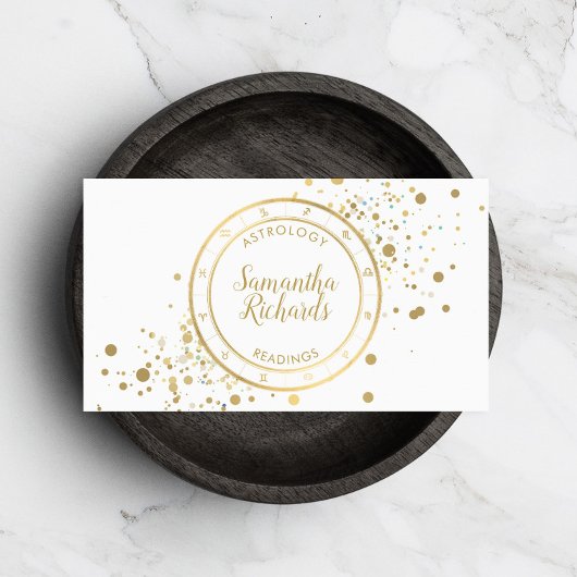 Carte De Visite Astrologie Zodiaque blanche étoiles d'or