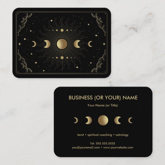 Carte De Visite Astrologiste Lecteur de Tarot Phases Lune (Devant / Derrière)