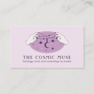 Carte De Visite Astrologiste Lune cosmique et étoiles à mains