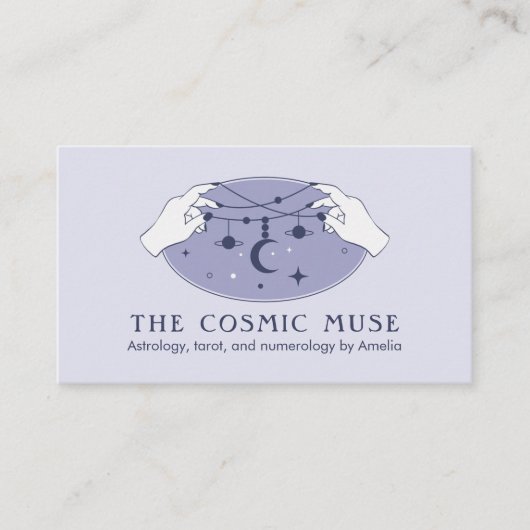 Carte De Visite Astrologue Lune cosmique et Planètes à Mains (Devant)