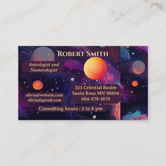 Carte De Visite Astrologue Numérologiste Médecin Psychique Céleste (Devant)