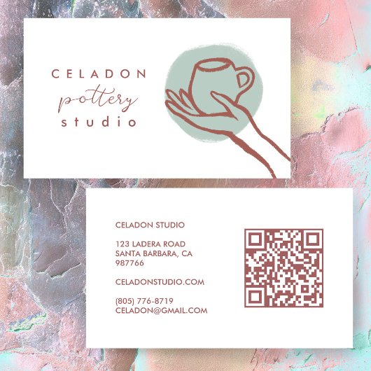Carte De Visite ATELIER DE CÉRAMIQUE POTERIE Code QR Élégant Dessi