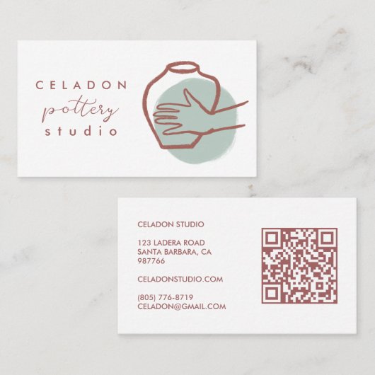 Carte De Visite ATELIER DE CÉRAMIQUE POTERIE Code QR Élégant Dessi (Devant / Derrière)