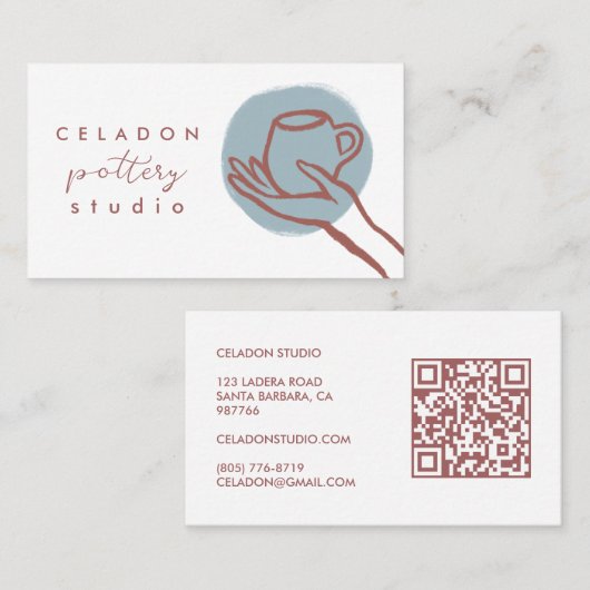 Carte De Visite ATELIER DE CÉRAMIQUE POTERIE Élégant Code QR Dessi (Devant / Derrière)
