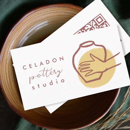 Carte De Visite ATELIER DE CÉRAMIQUE POTERIE Élégant Code QR Dessi