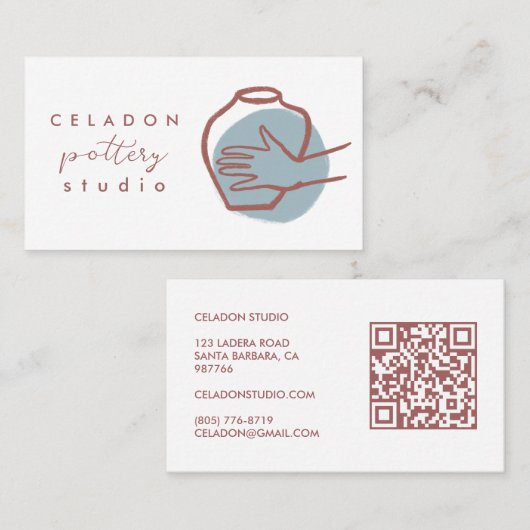 Carte De Visite ATELIER DE CÉRAMIQUE POTERIE Élégant Code QR Dessi (Devant / Derrière)