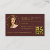 Carte De Visite Attorney at Law Burgundy Gold Photo QR Code (Dos)