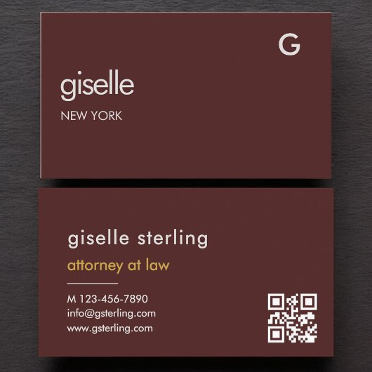 Carte De Visite Attorney at Law Burgundy Gold QR Code