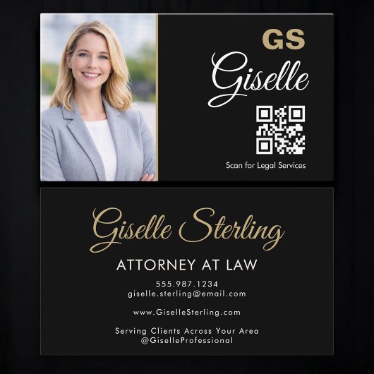 Carte De Visite Attorney at Law QR Code Black Gold Photo