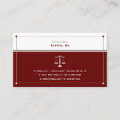 Carte De Visite ATTORNEY | Barème de la justice Rouge foncé (Dos)