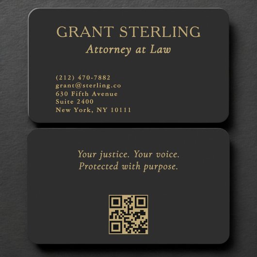 Carte De Visite Attorney Black Gold QR Code Professional