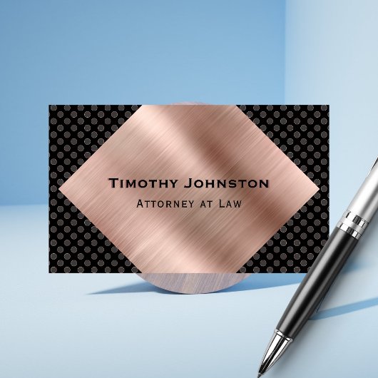 Carte De Visite Attorney Elegant Black and Rose Gold Copper Look