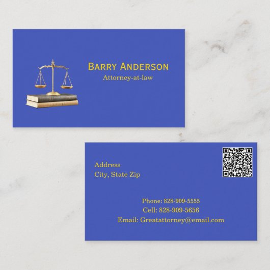 Carte De Visite Attorney Justice Scales & Books with QR code (Devant / Derrière)